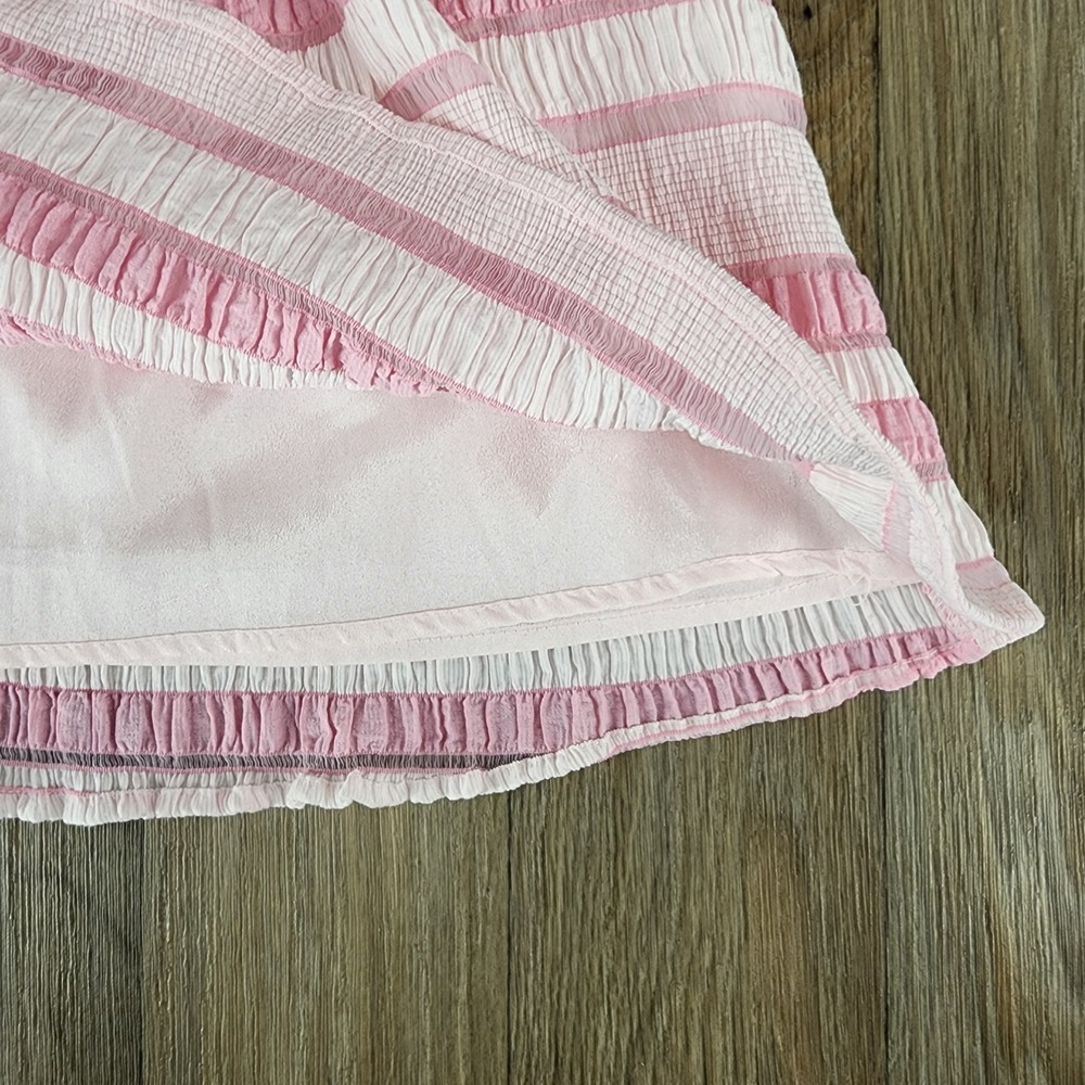 THML Pink & White Striped Ruffle Sleeve Peplum Blouse - Picture 6 of 9